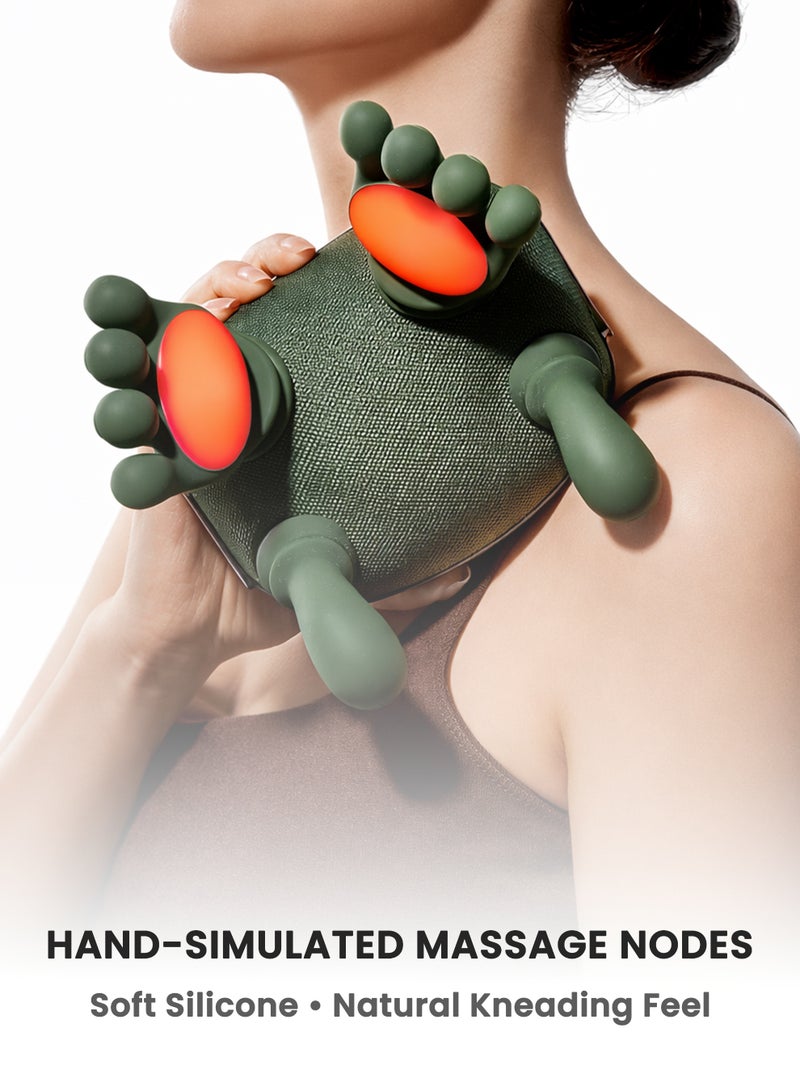 DBLEW Massager Neck and Shoulder Massager 4D Deep Kneading With Dual Heat Cordless Rechargeable Soft Silicone Heads For Back Arms Legs Calves Olive Green - Image 3